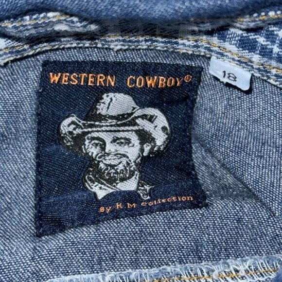 Western Cowboy Denim & Plaid Long Sleeve Shirt Size 18 - Picture 3 of 8